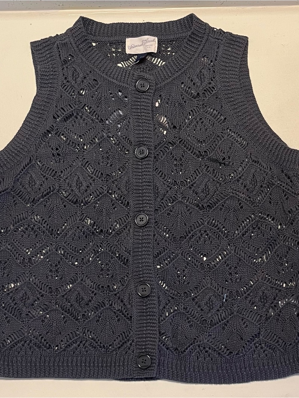 Universal Thread Gray Openwork Knit Button-Up Vest